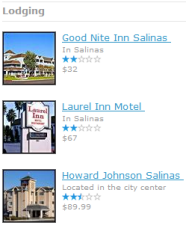 Updated hotel lists includes thumbnails, ratings and prices