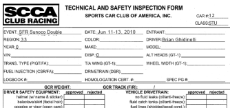 SCCA Full Page Tech Form