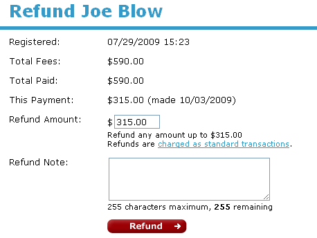 Account refund form screenshot