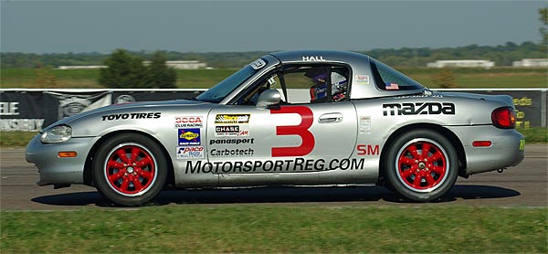 Justin Hall's MotorsportReg.com-sponsored Spec Miata at the 2008 RunOffs