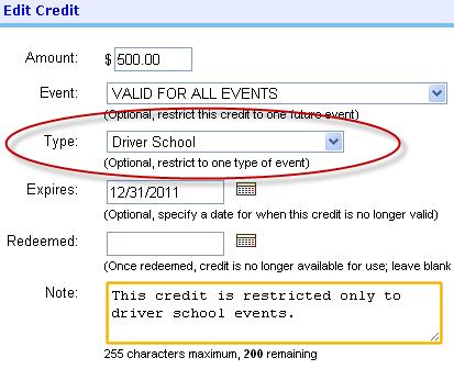 Restrict a future credit to a specific event type, limiting when it can be redeemed